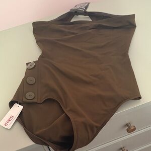 Elegant Olive Green Women's Swim Bodysuit